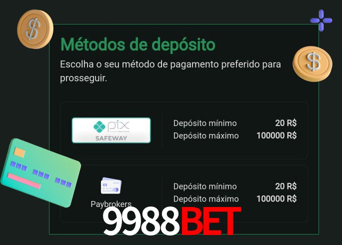 O cassino 9988Bet oferece uma grande variedade de métodos de pagamento